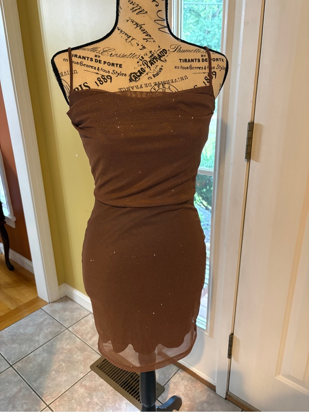 Windsor Brown Glitter Mesh Ruched Bodycon Mini Dress Juniors S